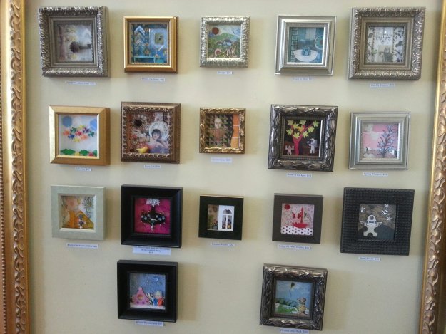 A whole array of fun mini frame shadowboxes on display at Casco Bay Frames & Gallery in Portland, Maine